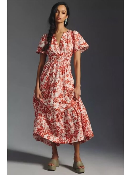 Anthropologie Dresses & Skirts - NWT Anthropologie Somerset Maxi in Coral Toile Floral Tiered Cotton Dress L